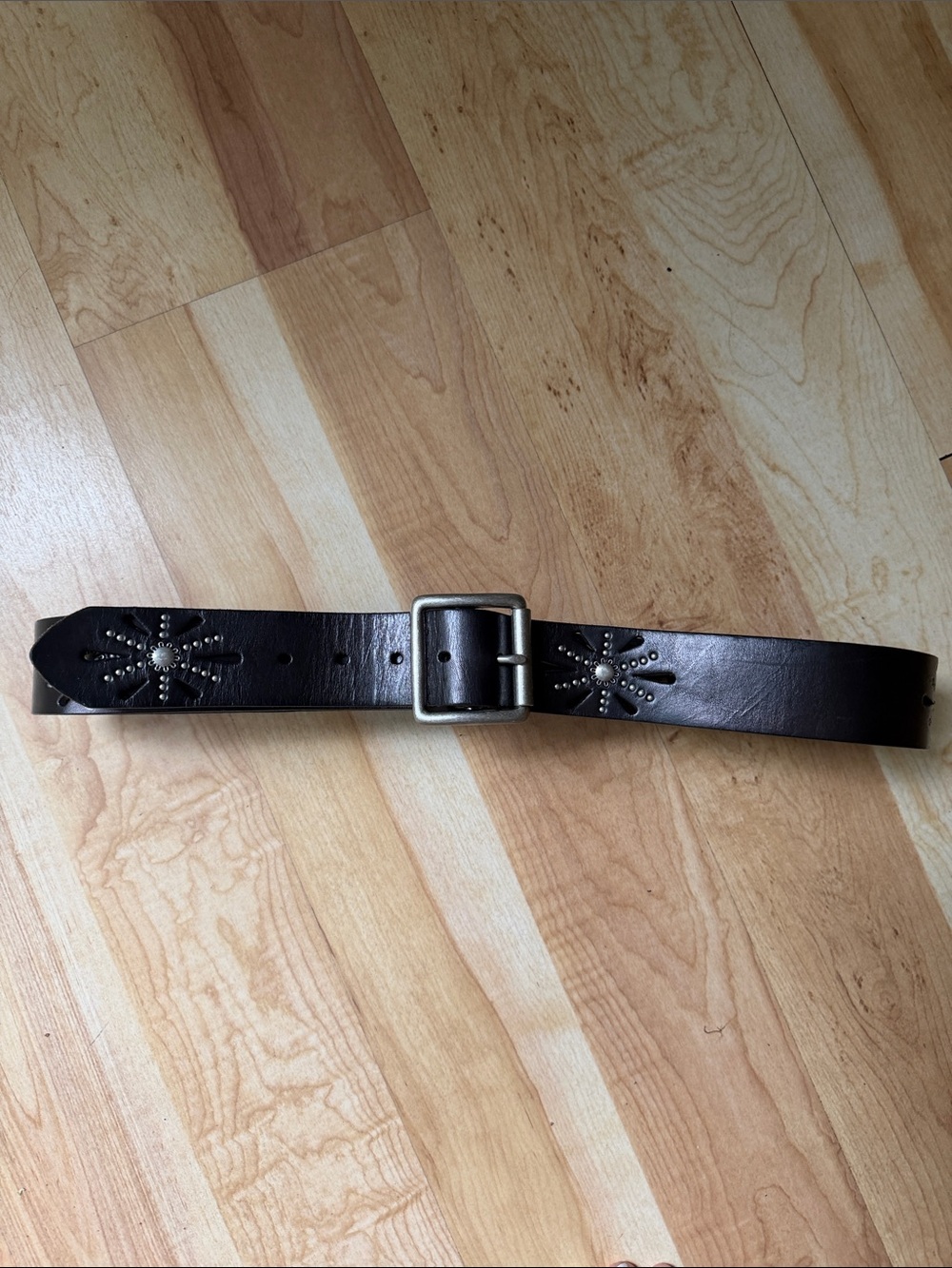 Linea Pelle vintage Studded black Leather Belt with Silver Buckle size XL